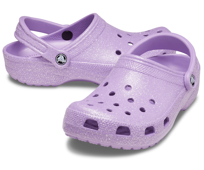 Purple glitter crocs women's clearance