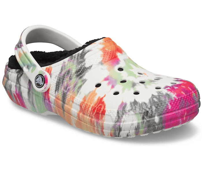 Crocs with fur tie dye