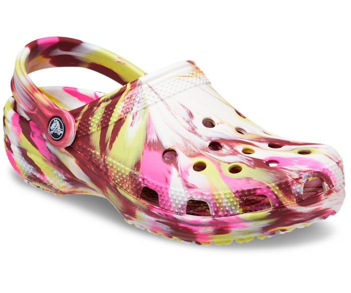 candy pink marble crocs