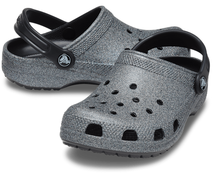 Girls black glitter crocs
