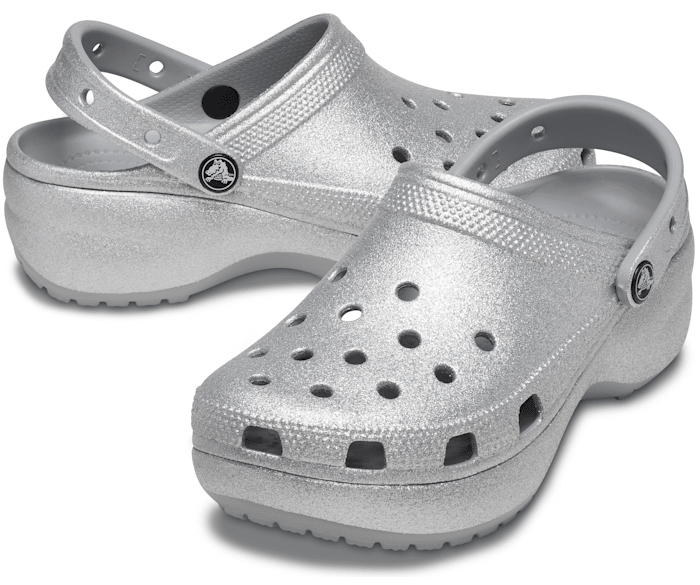 Silver platform crocs
