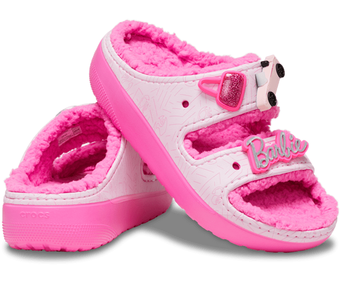 Womens Pink Barbie The Movie Fluffy Slippers