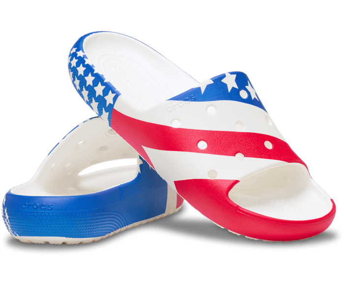 White / Multi Classic American Flag Slide 2.0 - Pair - Crocs