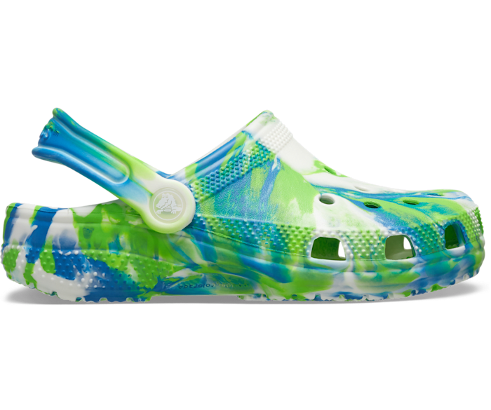Prep Blue / Multi Kids' Classic Glow-in-the-Dark Marbled Clog - Side - Crocs