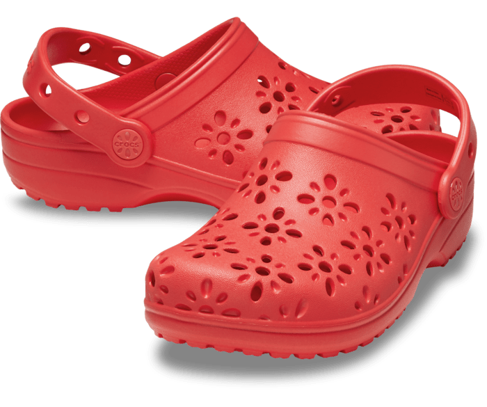Cherry Red Kids' Classic Floral Cut-Out Clog - Pair - Crocs