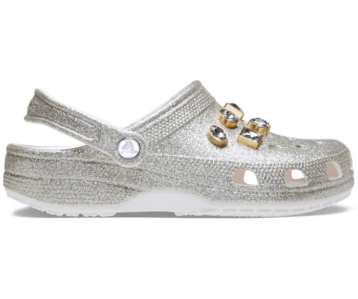 Silver Classic Glitter Embellished Clog - Side - Crocs