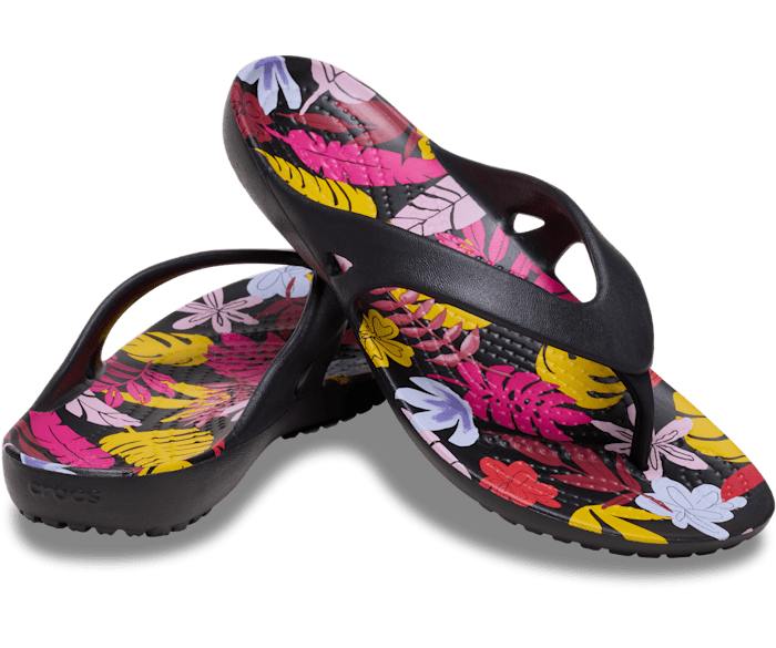 Black Women's Kadee II Tropical Floral Flip - Pair - Crocs