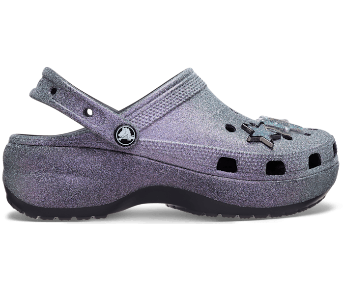 Black Classic Platform Iridescent Glitter Embellished Clog - Side - Crocs