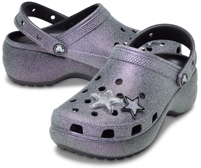 Black Classic Platform Iridescent Glitter Embellished Clog - Pair - Crocs