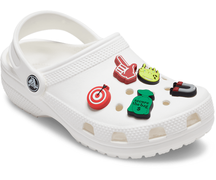 White crocs with colorful words deals