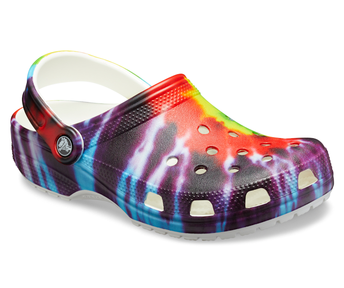 Red white and cheap blue crocs tie dye