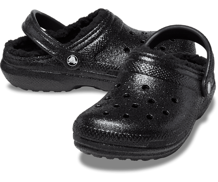 Black furry crocs discount