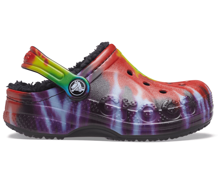 fur lined tie dye crocs