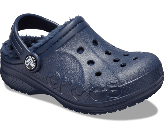 Navy blue crocs shop with fur