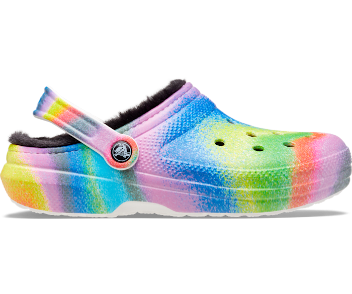 Pink fuzzy tie dye crocs outlet