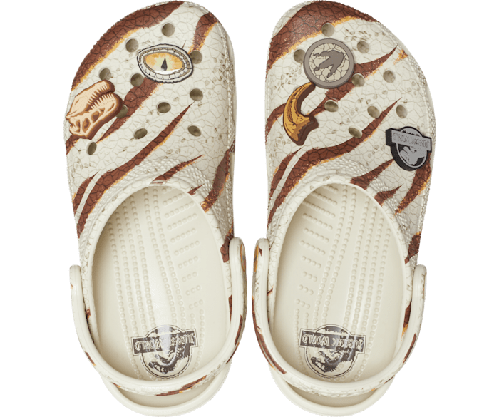 Crocs with the word new arrivals crocs on the side