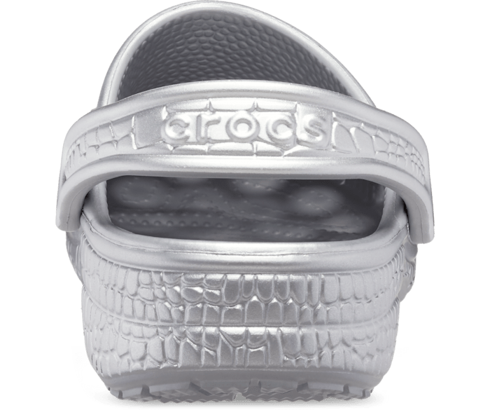 Metallic silver crocs on sale