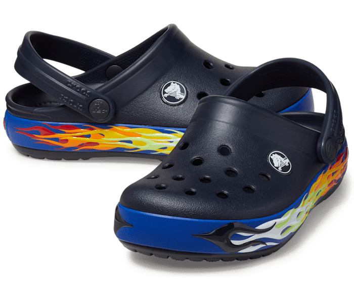 Black crocs on sale with flames