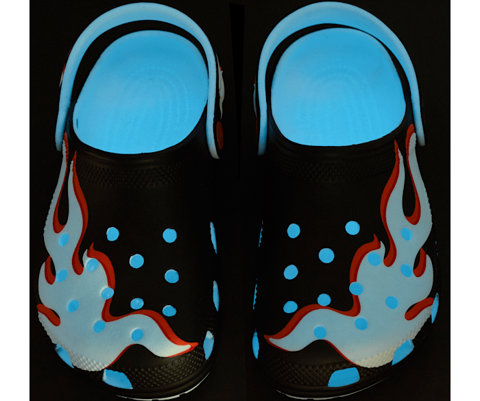 Black crocs with flames 2025
