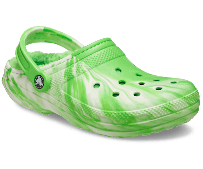 Green crocs with fur on sale