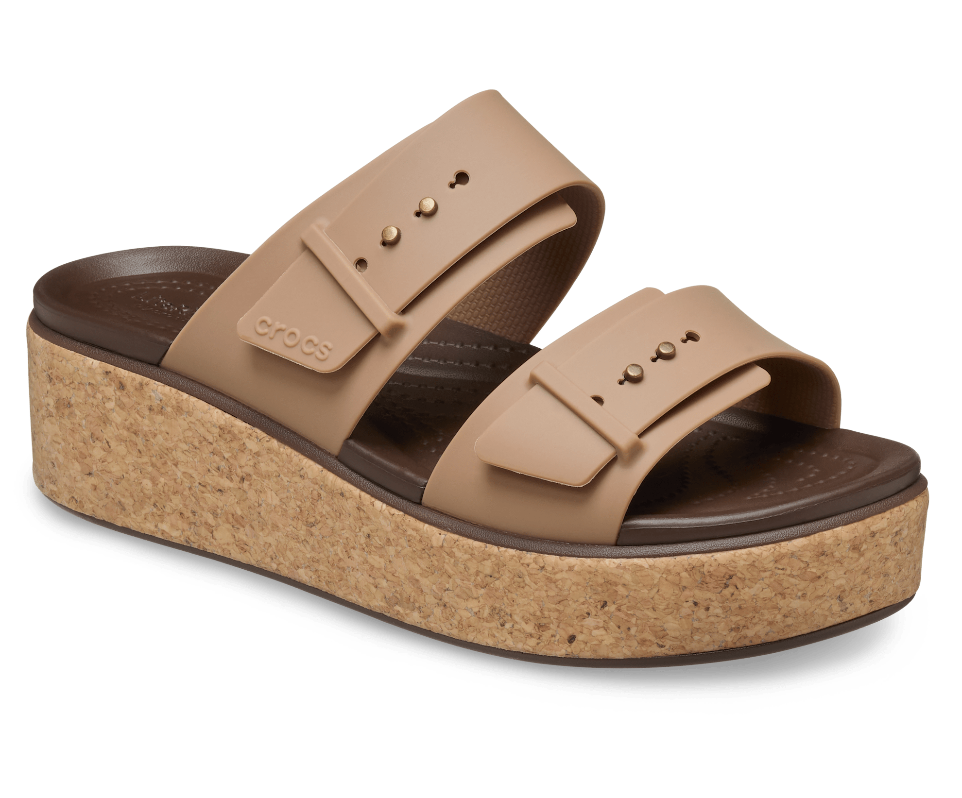 Crocs Brooklyn Cork Buckle Wedge Sandals Tan W4 3