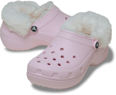 Женские сабо Crocs Classic Platform Fuzz Lined Clog, цвет: Розовый молочный — фото 2