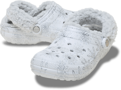 Сабо Crocs Classic Fleece Lined Metallic Snowflakes Clog, цвет: Снежный белый — фото 2