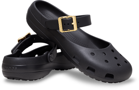 Женские балетки Crocs Classic с металлической пряжкой, цвет: Чёрный / Золотой — фото 2