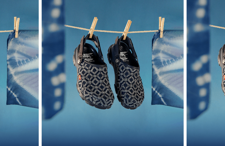 Levis Clogs hanging from clothes line.